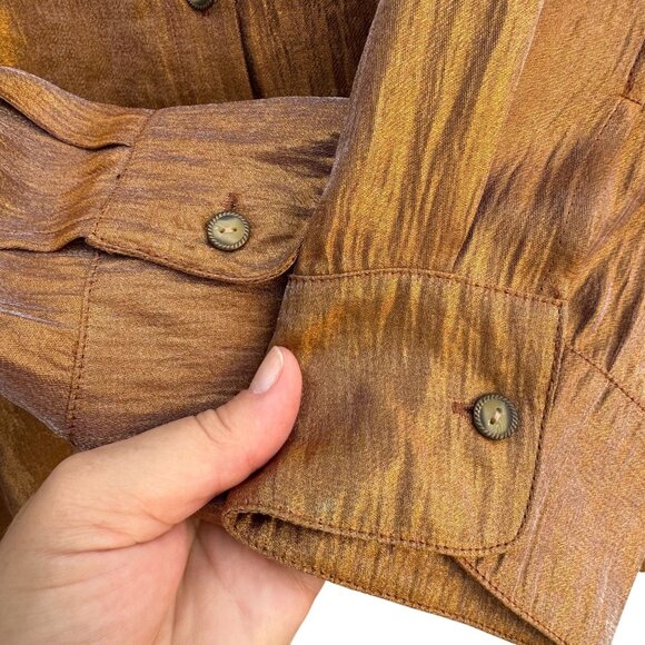 Coldwater Creek Womens Shimmering Bronze Glam Button-Up Party Blouse Shirt L - Picture 5 of 9